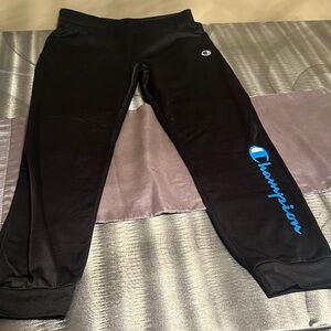 Champion Kids Black Joggers with Blue Script Logo